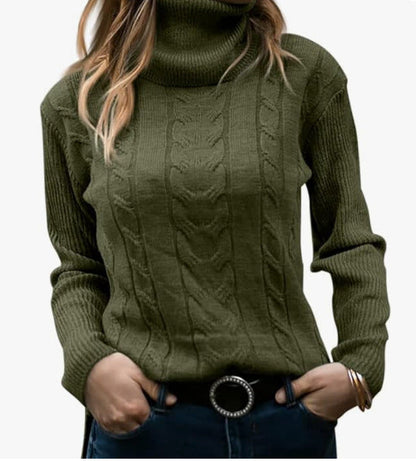 Pull tricoté col montant torsadé élégant pour femme