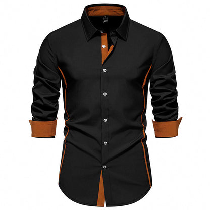 Chemise Homme Manches Longues Détails Contraste Modernes