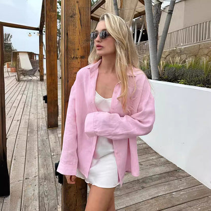 Damen Leinenhemd Lässig Oversized Sommerkleidung - IdealeKleiden