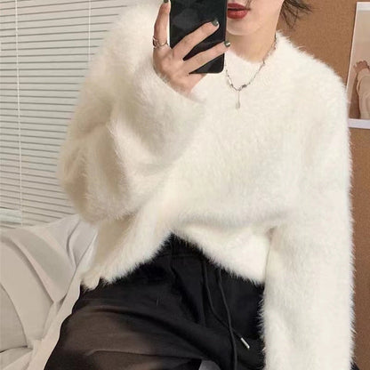 Damen Pullover Weich Lässig Rundhals - IdealeKleiden