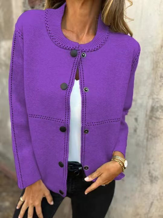 Cardigan doux Coupe décontractée Col rond