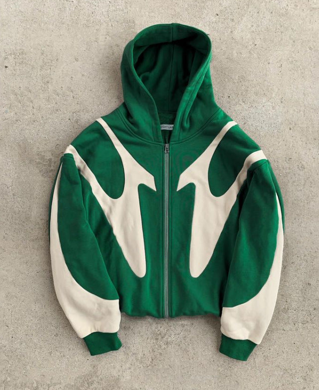 Pull femme moderne capuche empiècements contrastants