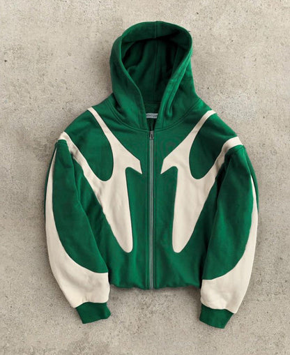 Pull femme moderne capuche empiècements contrastants