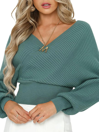 Pull pour femmes décontracté Col en V Manches larges