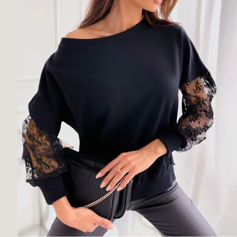 Eleganter Damen Pullover Spitze Ärmel Asymmetrisch - IdealeKleiden
