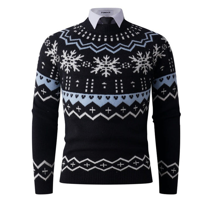 Pull en tricot pour homme, tendance hiver, motif flocons de neige