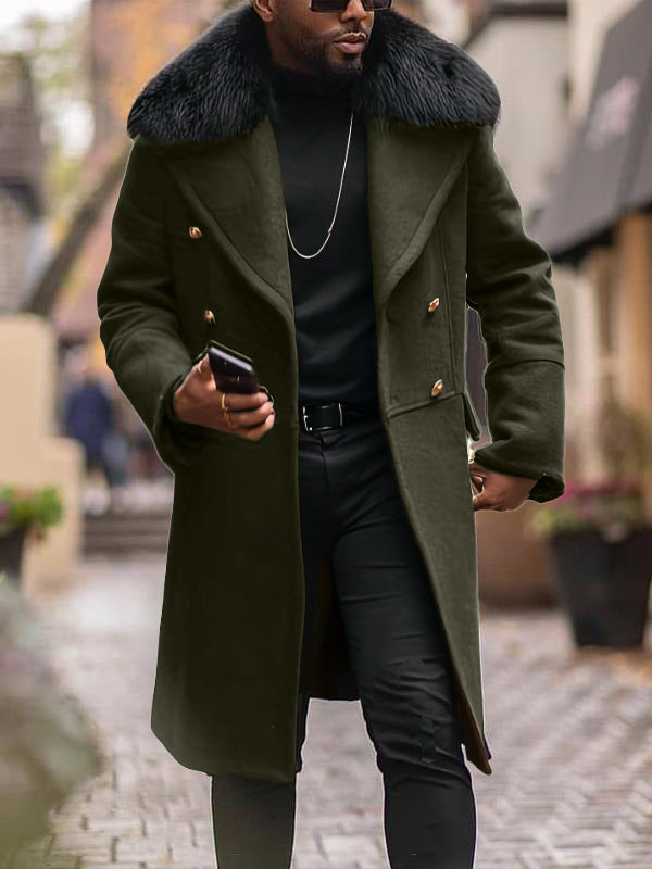 Veste en laine pour homme Design élégant Col en fausse fourrure