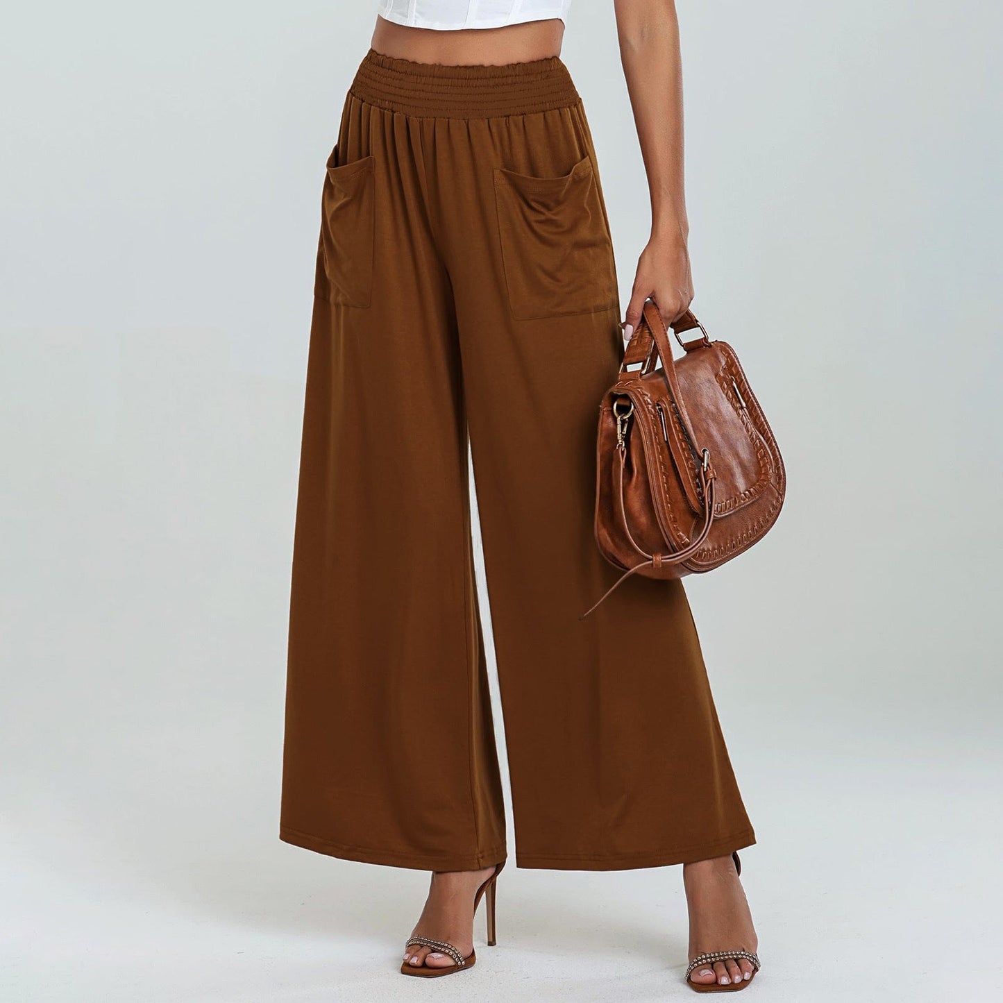 Pantalon Palazzo Femme Ample Confortable Élastique