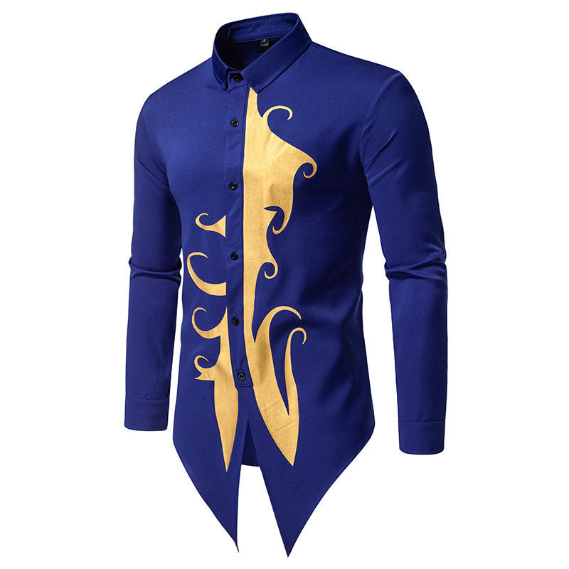 Chemise homme à manches longues Motif doré élégant Coupe moderne