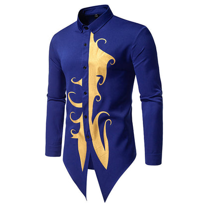 Chemise homme à manches longues Motif doré élégant Coupe moderne