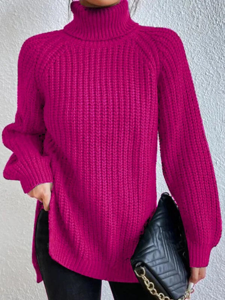 Pull tricoté pour femme col montant motif nid d&