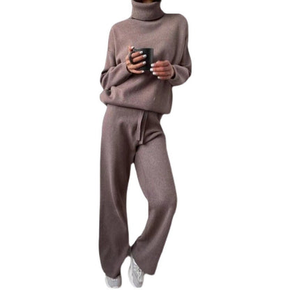 Ensemble tricoté pour femme élégant col montant jambes larges