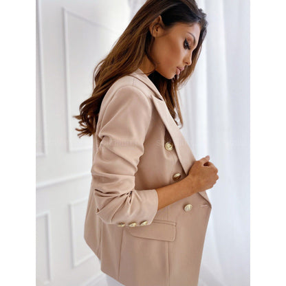 Tailleur pantalon femme élégant boutons dorés