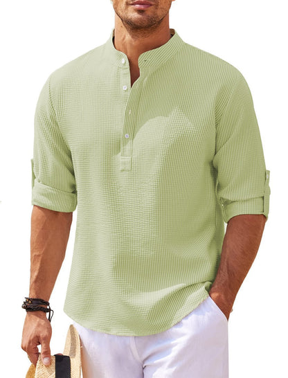 Chemise homme coupe décontractée col montant aspect côtelé