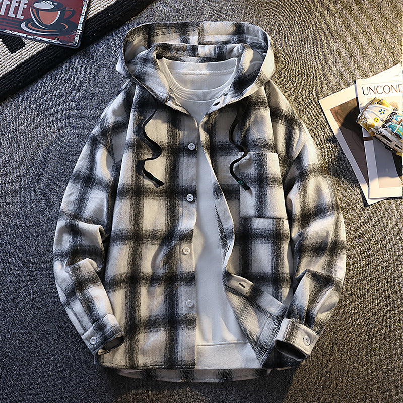 Veste à carreaux en flanelle pour homme, avec capuche, moderne