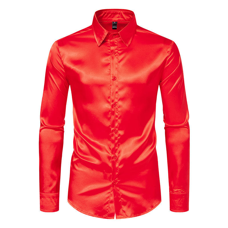 Chemise Homme Satin Brillante Élégante Boutons
