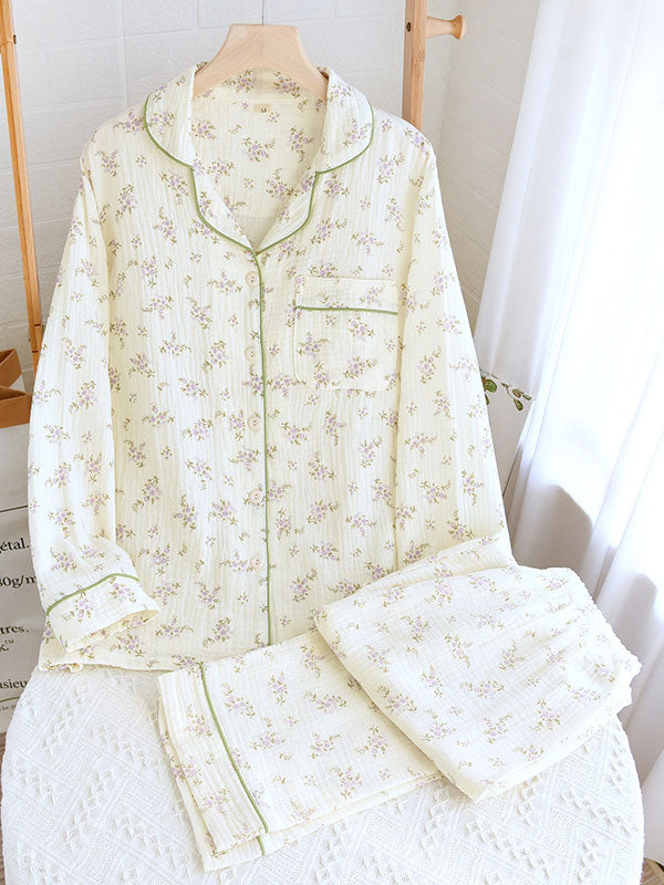 Ensemble de pyjama pour femme à motif floral avec chemise boutonnée