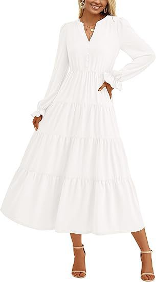 Robe longue élégante pour femme à manches volumineuses