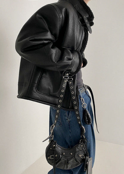 Stylische Lederjacke Fliegerdesign - IdealeKleiden