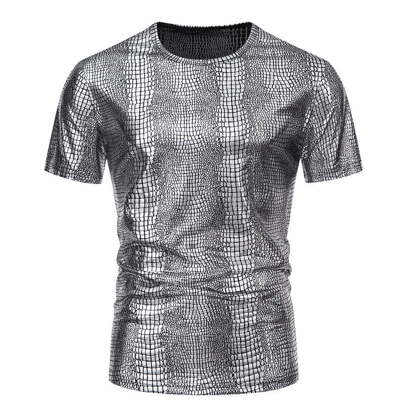 Pull Homme Aspect Cuir de Serpent Élégant Manches Courtes