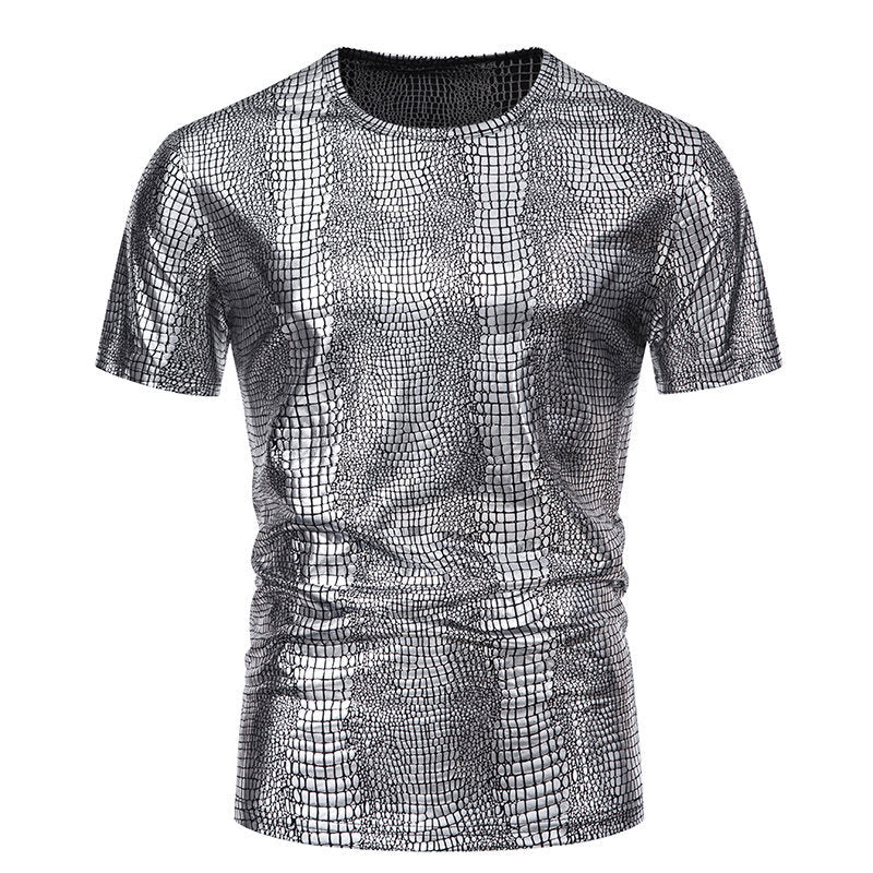Pull Homme Aspect Cuir de Serpent Élégant Manches Courtes