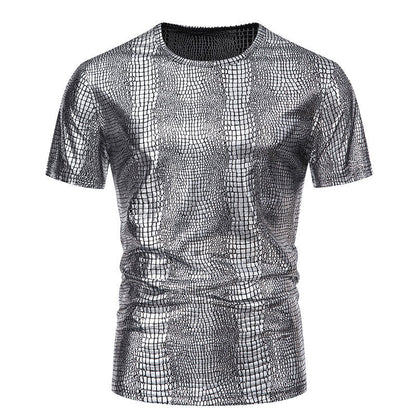 Pull Homme Aspect Cuir de Serpent Élégant Manches Courtes