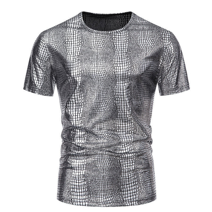 Pull Homme Aspect Cuir de Serpent Élégant Manches Courtes