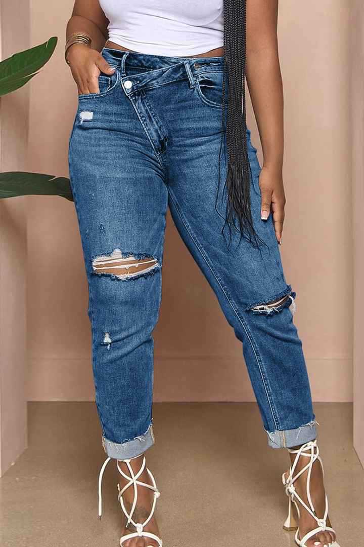 Jean pour femme coupe décontractée style déchiré