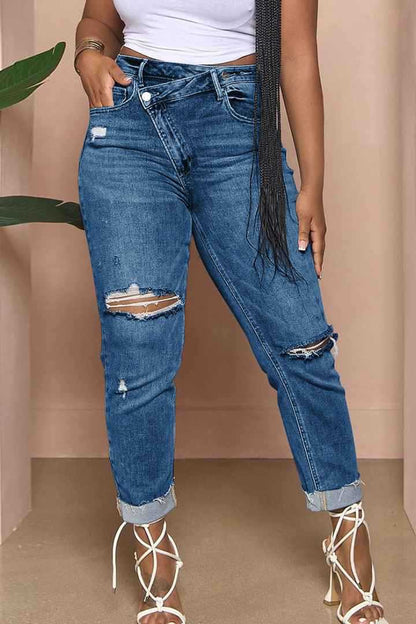 Jean pour femme coupe décontractée style déchiré