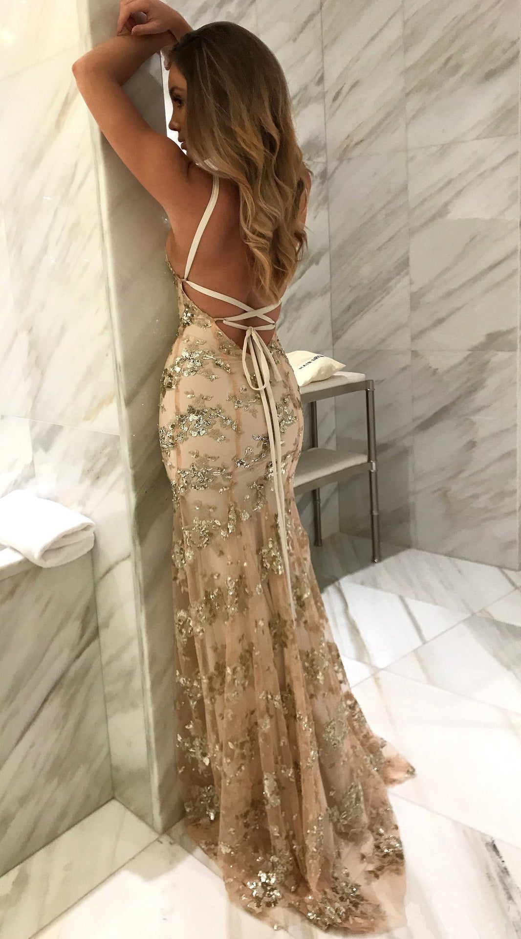 Robe de soirée pailletée pour femmeDécolleté sexy dans le dos