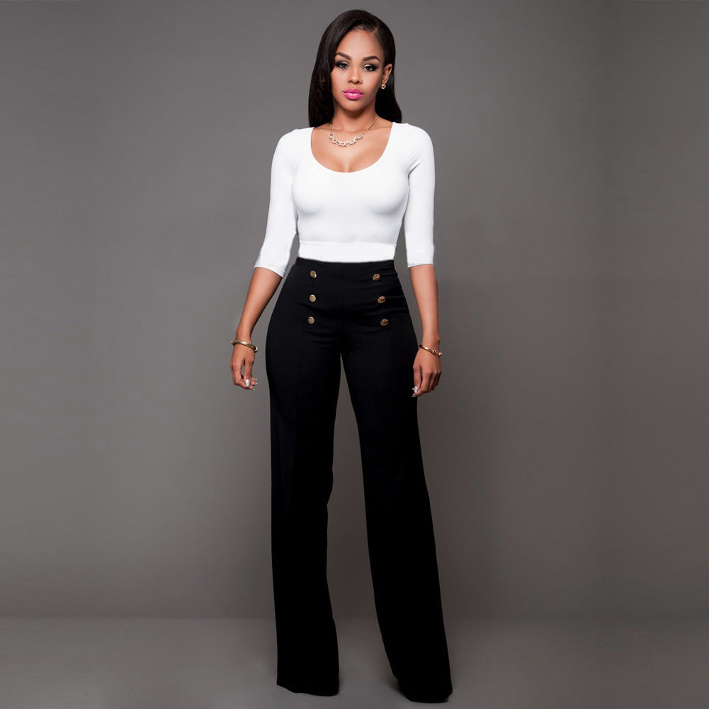Damen Palazzo-Hose Hochtailliert Elegant Knöpfe - IdealeKleiden