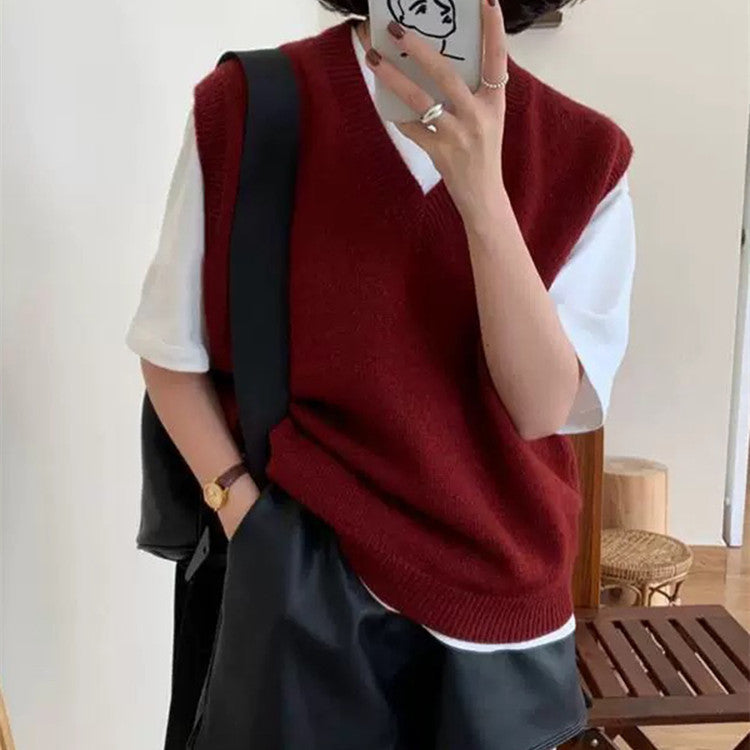 Gilet en maille femme élégant col en V ample