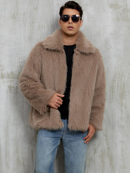 Manteau en fausse fourrure pour homme, doux, avec grand col