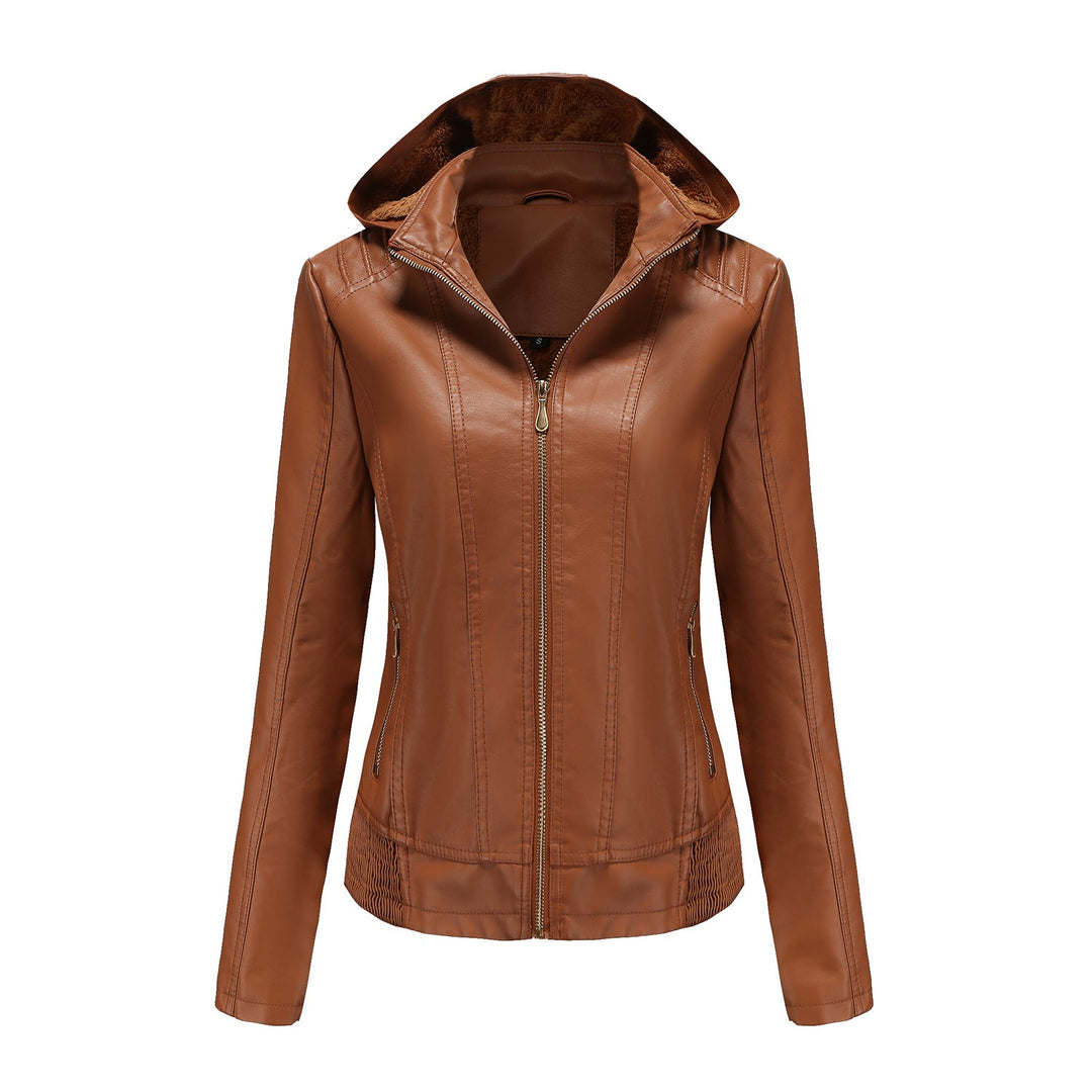 Blouson en cuir élégant pour femme avec col montant