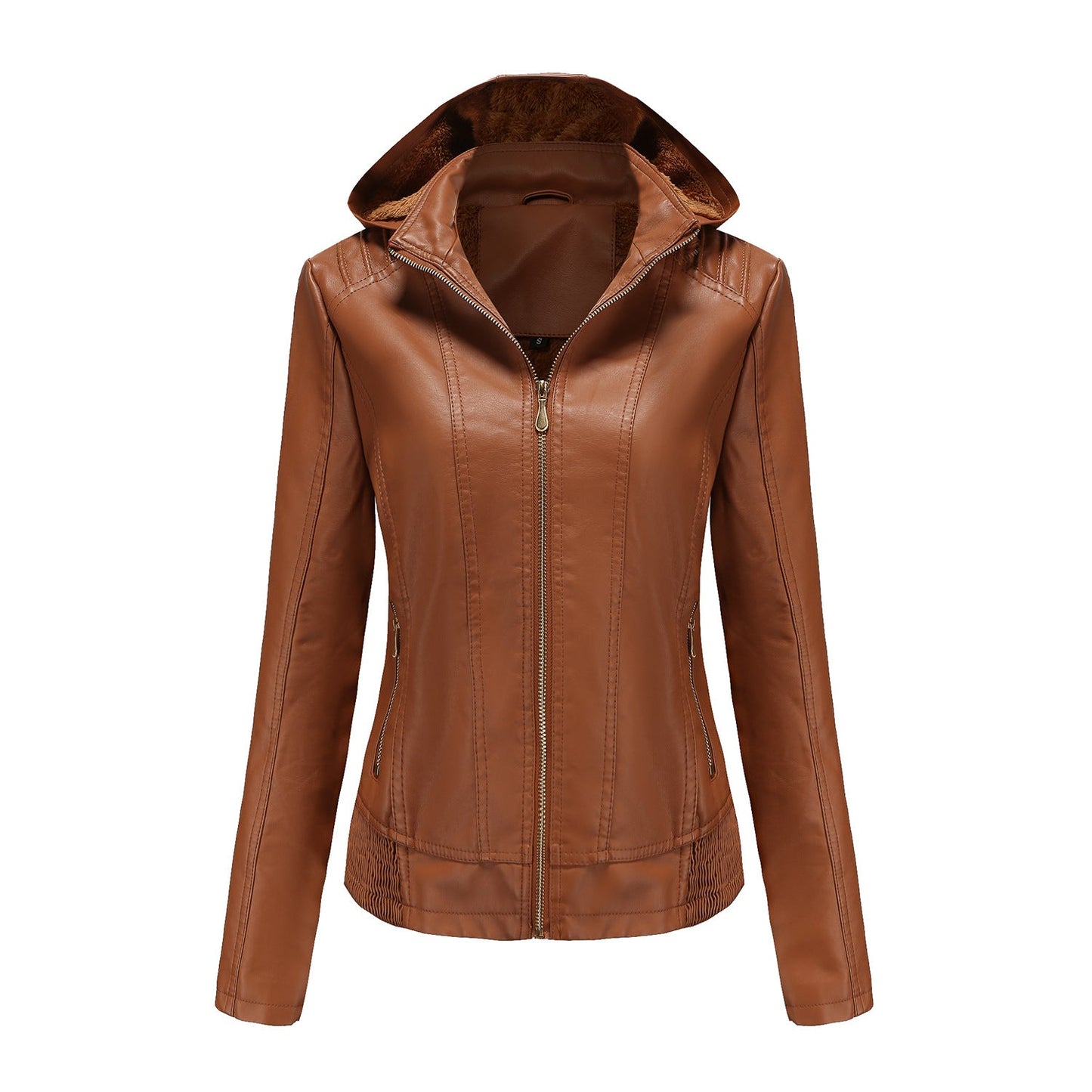 Blouson en cuir élégant pour femme avec col montant