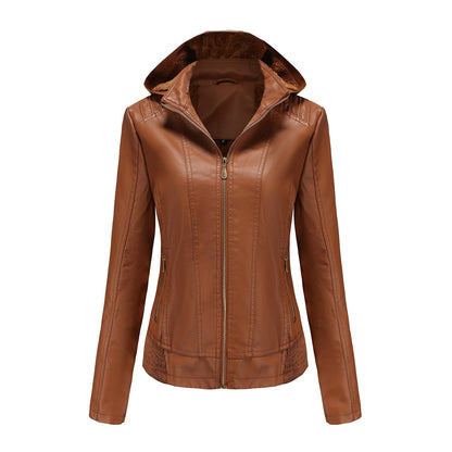 Blouson en cuir élégant pour femme avec col montant