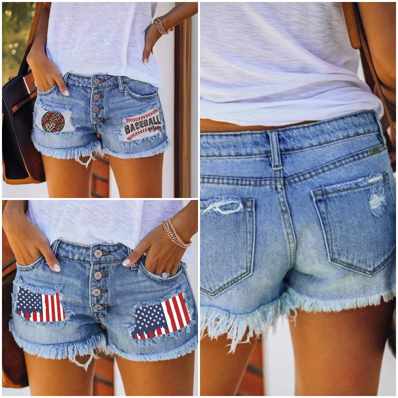 Damen Jeans-Shorts USA-Style Fransensaum Sommer - IdealeKleiden