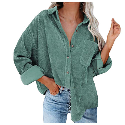 Chemisier oversize en velours côtelé pour femme, confortable et élégant