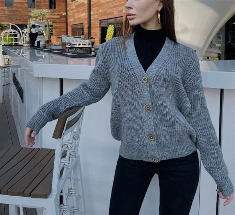 Cardigan long en grosse maille moderne à boutons pour femme