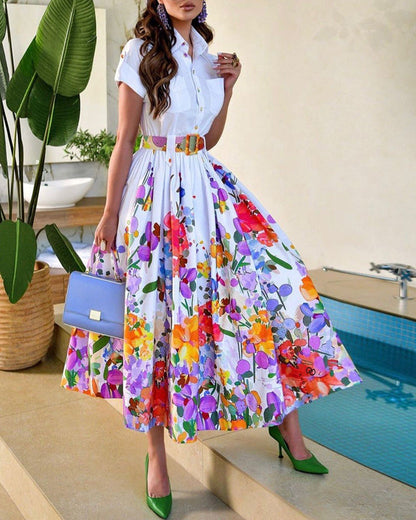 Robe longue élégante à fleurs pour femme, cintrée