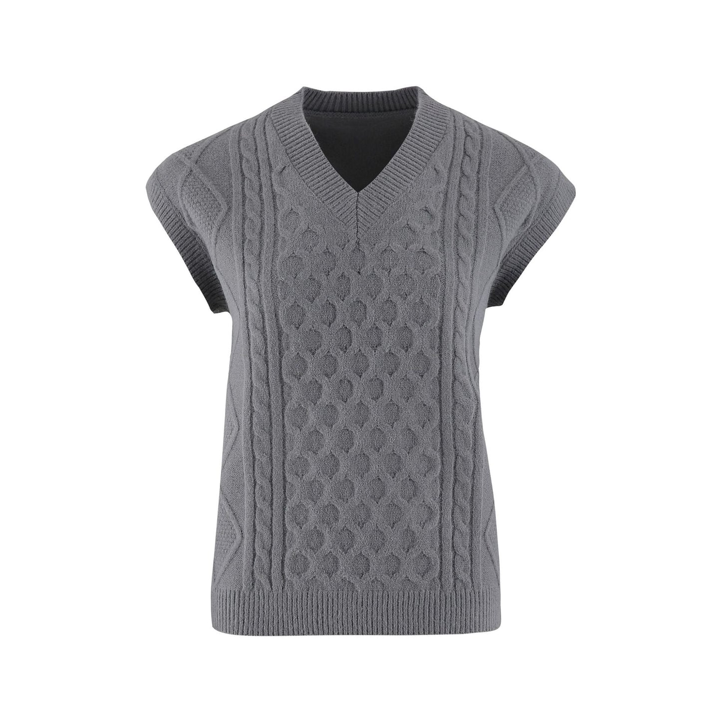 Gilet en tricot pour femme col V motif torsadé vêtement élégant