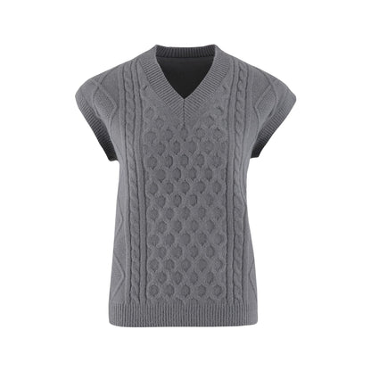 Gilet en tricot pour femme col V motif torsadé vêtement élégant