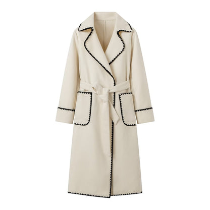 Veste de mi-saison femme Élégante Ceinture Luxe Poches