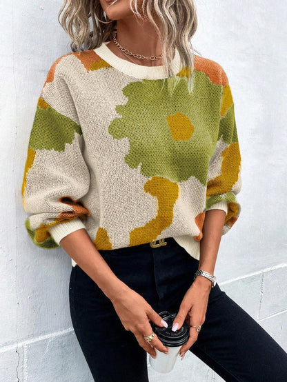 Pull tricoté à motifs Coupe décontractée Col rond