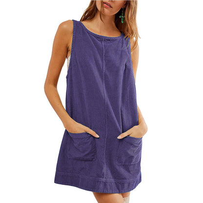 Robe jersey femme décontractée col rond avec poches