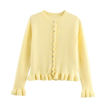 Gilet pour femme élégant avec ourlet à volants et fermeture boutonnée