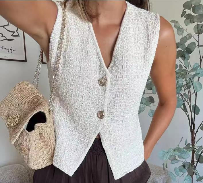 Gilet d'été femme Coupe élégante Boutons décoratifs