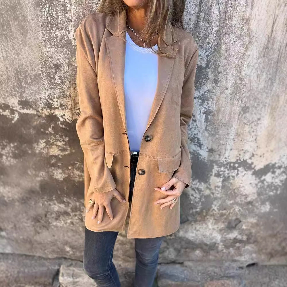 Damen Suede Blazer Elegant Bequem - IdealeKleiden