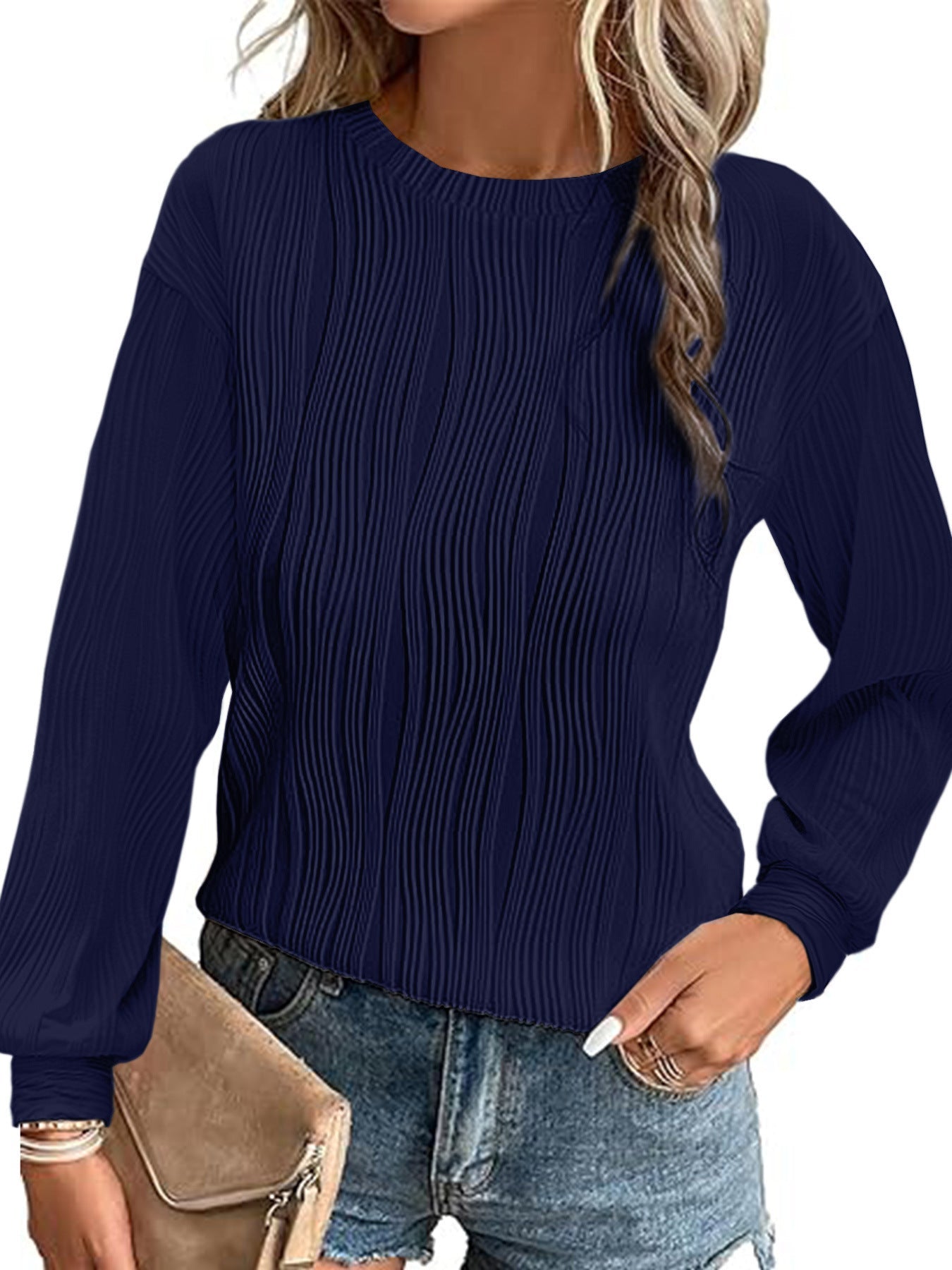 Pull plissé à manches longues élégant pour femme