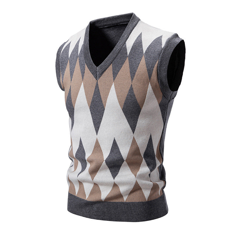 Gilet pull homme élégant sans manches à motif losanges
